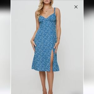 Princess Polly Blue Georgian Floral Print Open Back Midi Dress